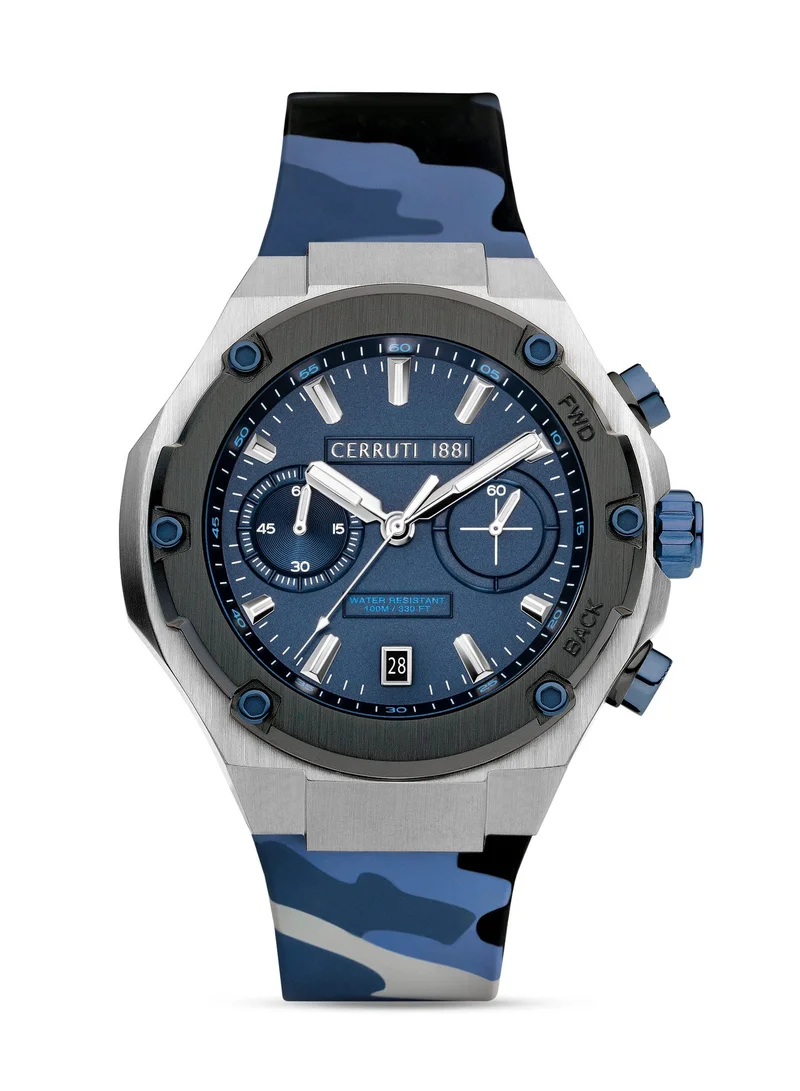 CERRUTI 1881 Lucardo Blue Dial Camo Rubber Strap Chronograph Watch for Men, 44mm